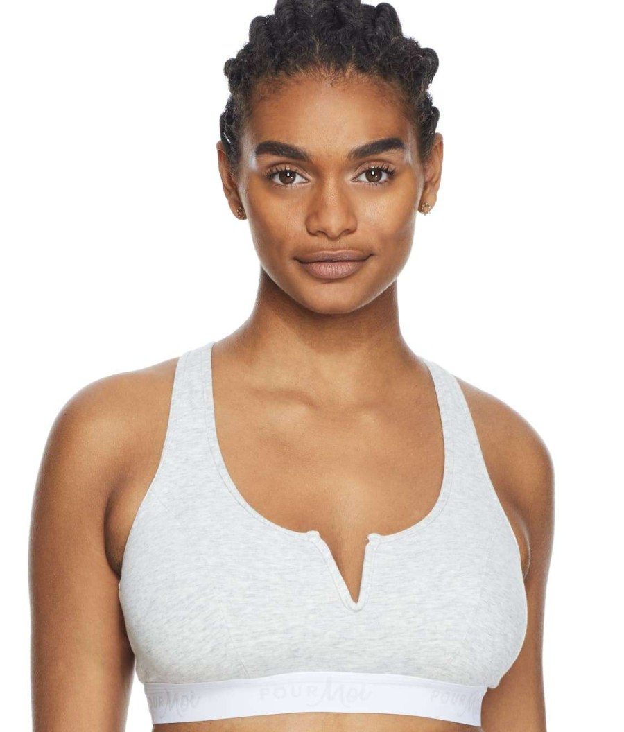 Pour Moi Bras * | Sale Pour Moi Love To Lounge Logo Cotton Wire-Free Bralette Grey Marl