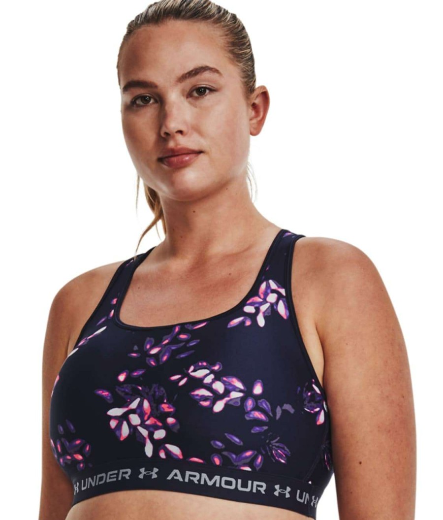 Bras * | Cheap Under Armour Crossback Mid-Impact Printed Sports Bra