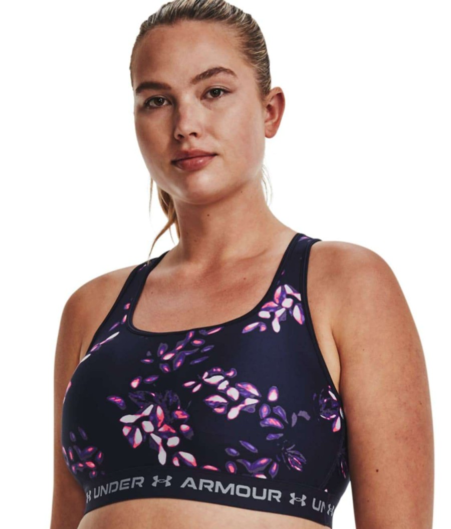 Bras * | Online Under Armour Plus Size Mid Impact Crossback Wire-Free Sports Bra Navy / Purple