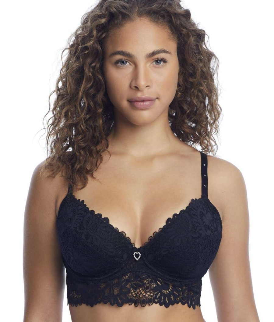 Pour Moi Bras * | Sale Pour Moi Bling It On Lacey Longline Push-Up Bra Black