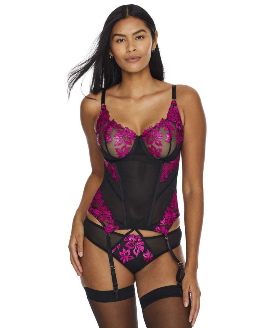 Pour Moi Bras * | Cheap Pour Moi Roxie Lace Garter Bustier Black / Pink