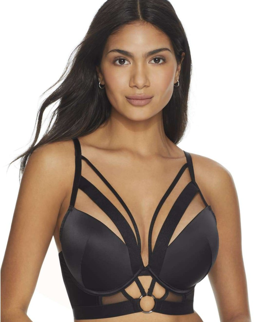 Pour Moi Bras * | Online Pour Moi Obsessed Push-Up Cage Longline Bra Black