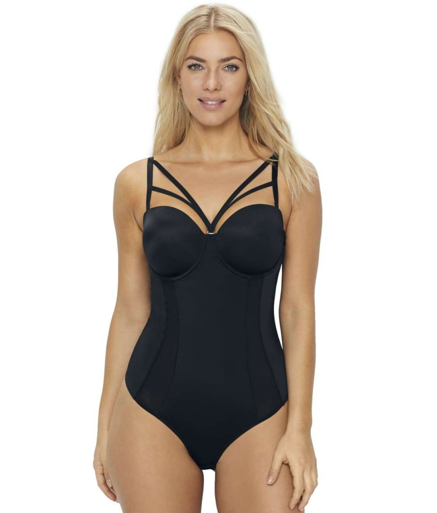 Pour Moi Bras * | Sale Pour Moi Strapped Bodysuit Black